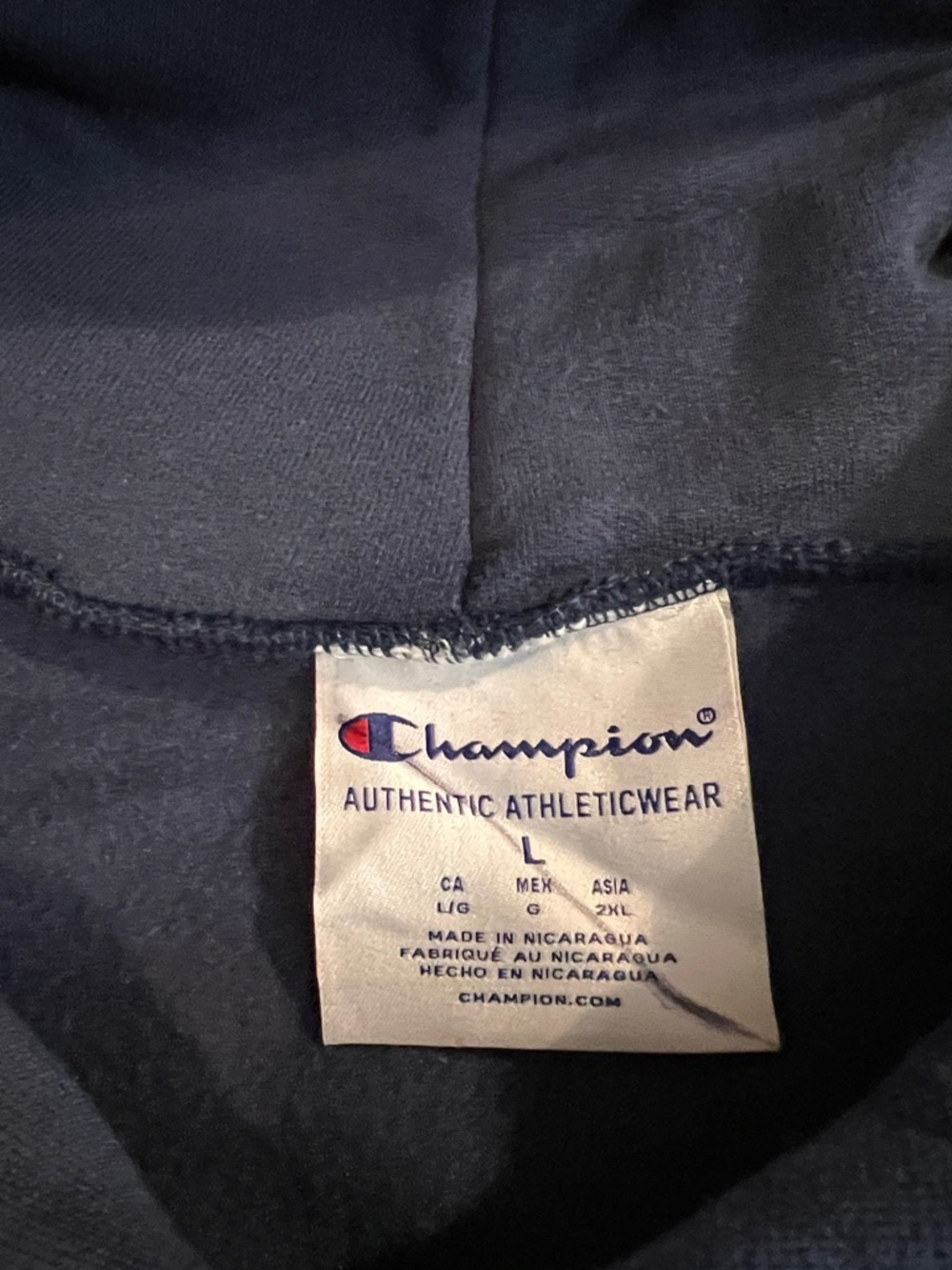 Champion Navy Hoodie Men’s Large Pullover Sweatshirt Classic Logo - Picture 7 of 9